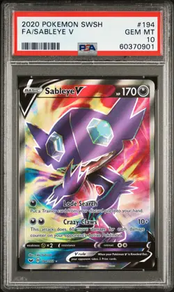 2020 POKEMON SWORD & SHIELD #194 FULL ART/SABLEYE V PSA 10 - Image 1