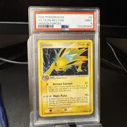 2005 POKEMON EX UNSEEN FORCES #8 JOLTEON-REVERSE FOIL PSA 9 - Image 1