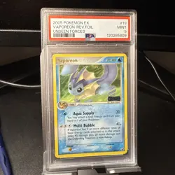 2005 POKEMON EX UNSEEN FORCES #19 VAPOREON-REVERSE FOIL PSA 9 - Image 1