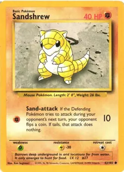 Sandshrew 62/102 Base Set Common 1999 Pokemon Game Card WOTC - Image 1