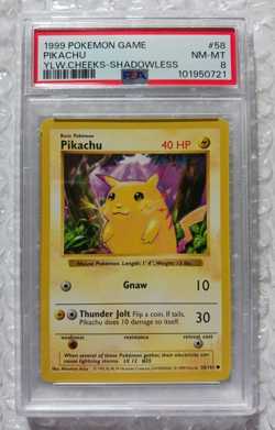 PSA 8 Pikachu Shadowless Pokemon Card 58/102 WOTC Base Set Yellow Cheeks NM NEW - Image 3