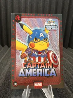 Captain America (Pikachu) #E10 Red Holo - Heros & Villains Flash Edition Pokemon - Image 1