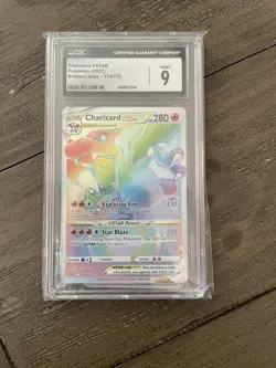 Pokemon TCG Charizard VSTAR Rainbow Secret Rare Card Brilliant Stars CGC 9 - Image 1