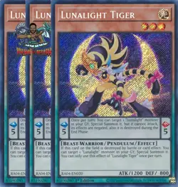 Yugioh! 3x Lunalight Tiger RA04-EN020 Secret Rare 1st Ed NM - Image 1