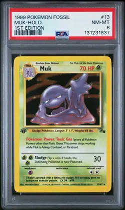 1999 Pokemon Fossil Muk Holo 1st Edition PSA 8 NM-MT 13/62 - Image 1