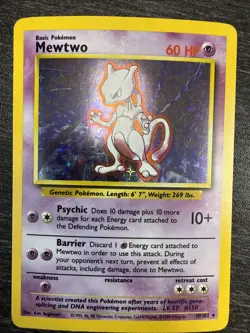 Pokemon Mewtwo 10/102 - Holo RARE - Vintage - BASE SET - MP - Image 1