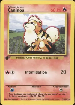 1999 Pokemon FRENCH 1st Edition Base Set Caninos-Growlithe 28/102 NM - Image 1
