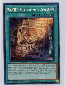 Yugioh TCG WANTED: Seeker of Sinful Spoils MP24-EN122 Prismatic Secret Rare 1st - Image 1