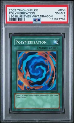 2002 Yu-Gi-Oh! Polymerization Legend of Blue Eyes LOB Unlimited Super Rare PSA 8 - Image 1