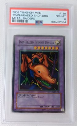 PSA 8 2002 YUGIOH MRD-120 TWIN-HEADED THUNDER DRAGON UNLIMITED SUPER NM/MINT - Image 1