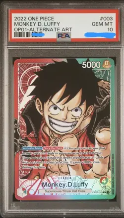 One Piece TCG OP01-003 Monkey.D.Luffy Pre Errata Alt Art PSA 10 Romance Dawn EN - Image 1