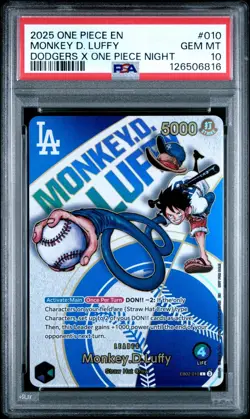 2025 ONE PIECE PROMO EB02 010 DODGERS X ONE PIECE NIGHT MONKEY D LUFFY PSA 10 - Image 1