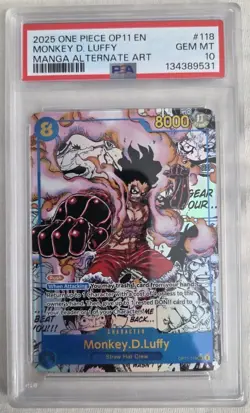 2025 Monkey.D.Luffy Manga OP11-118 A Fist of Divine Speed Alt Art PSA 10 English - Image 1
