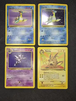 Pokemon Fossil 1st Edition Rare And Unlimited Rare 4 Card Lot Lapras Raichu MP - Image 1