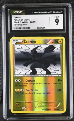 CGC 9 MINT Zekrom 2011 Black & White 47/114 Reverse Holo Pokemon Card - Image 1