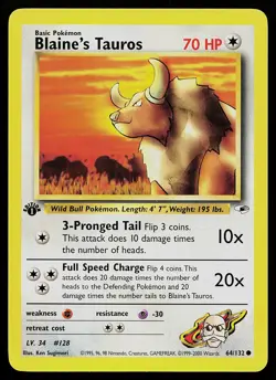 Pokemon Card - Blaine's Tauros Gym Heroes 64/132 Common 1st Edition - Image 1