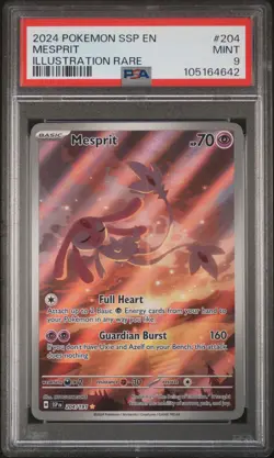 2024 POKEMON SSP EN-SURGING SPARKS ILLUSTRATION RARE #204 MESPRIT PSA 9 - Image 1
