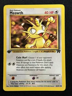 Meowth 1st Edition Team Rocket 62/82 LP-NM Pokemon Card - Image 1