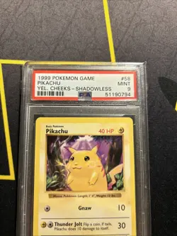 PSA 9 Shadowless Yellow Cheeks Pikachu 58/102 -Vintage Pokemon Card- Base Set - Image 3