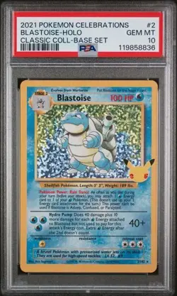Pokemon Card PSA 10 Blastoise 2/102 Classic Collection Base Set 25th Holo 2021 - Image 1
