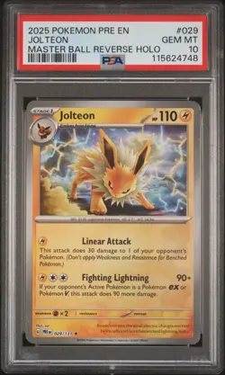 2025 POKEMON PRE EN-PRISMATIC EVOLUTIONS MASTER BALL REVERSE HOLO JOLTEON PSA 10 - Image 1