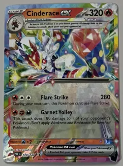 Pokemon Stellar Crown Cinderace ex Stage 2 Double Rare HoloFoil #028/142 - Image 1