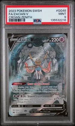 2023 POKEMON SWORD & SHIELD CROWN ZENITH #GG48 FULL ART/ZACIAN V PSA 9 - Image 1