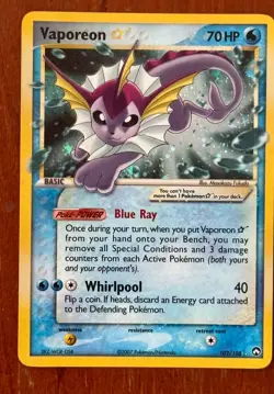 Vaporeon Gold Star Holo Pokemon Card 102/108 2007 EX Power Keepers - Image 2