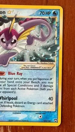 Vaporeon Gold Star Holo Pokemon Card 102/108 2007 EX Power Keepers - Image 4
