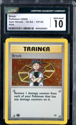 Brock 1st Edition Holo Version 15/132 Gym Heroes Pokemon Card CGC 10 GEM MINT - Image 1