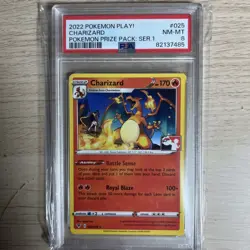 2022 POKEMON PLAY CHARIZARD PRIZE PACK SERIES 1 #025 PSA 8 STAMPED CARD NINTENDO - Image 1