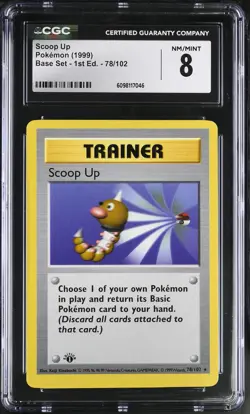 CGC 8 Scoop Up 1999 Base Set 1st Edition Shadowless 78/102 Pokemon Card - Image 1