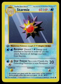 Pokemon Card - Starmie Base Set (Shadowless) 64/102 Common 1st Edition - Image 1