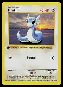 Pokemon Card - Dratini Base Set (Shadowless) 26/102 Uncommon 1st Edition - Image 1