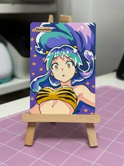 Hand Painted Altered Art Mtg land card Anime Mountain Girl Alien - Image 1