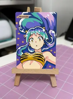 Hand Painted Altered Art Mtg land card Anime Mountain Girl Alien - Image 2