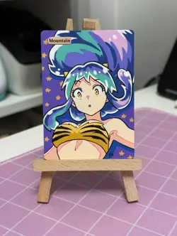 Hand Painted Altered Art Mtg land card Anime Mountain Girl Alien - Image 3