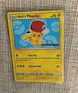 Pokemon TCG Pikachu SM113 Ash's Promo Card - Image 1