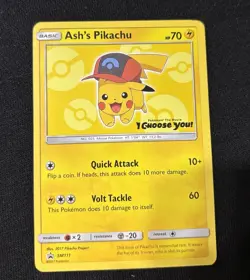 Pokemon TCG Ash's Pikachu Promo Regular SM Card SM111 70HP Basic Mouse Pokemon - Image 1