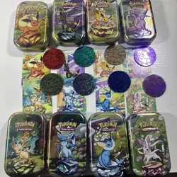 Pokemon Prismatic Evolutions Costco Complete Full Set of 8 Tins No Packs - Image 1