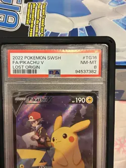 2022 Pokemon - Pikachu V TG16/TG30 Lost Origin PSA 8 with guard - Image 4