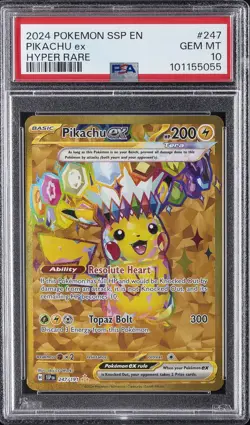 2024 POKEMON SSP EN-SURGING SPARKS HYPER RARE #247 PIKACHU EX PSA 10 - Image 1