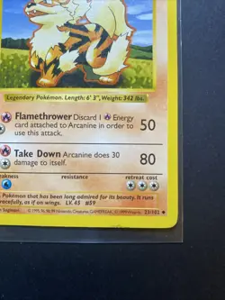 Arcanine 023/102 Base Set (Shadowless) Regular Unlimited Pokemon WOTC MP - Image 2