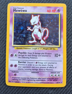 Pokemon Card Mewtwo Base Set WOTC Holo MP - Image 1
