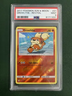 21/149 Sun & Moon Growlithe Reverse Holo Pokemon TCG Card PSA 9 - Image 1