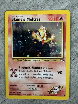 Pokemon Card WoTC Blaine’s Moltres Gym Heroes Holo Rare 1/132 - LP - Swirl 🌀🔥 - Image 1