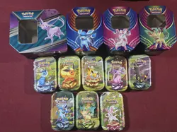 EMPTY Pokemon Prismatic Evolutions Mini Tins w/Coins + Eeveelution Tins - Image 1