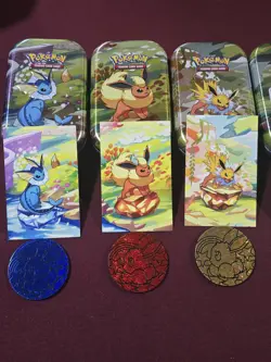 EMPTY Pokemon Prismatic Evolutions Mini Tins w/Coins + Eeveelution Tins - Image 3