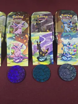 EMPTY Pokemon Prismatic Evolutions Mini Tins w/Coins + Eeveelution Tins - Image 4