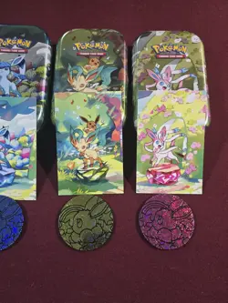 EMPTY Pokemon Prismatic Evolutions Mini Tins w/Coins + Eeveelution Tins - Image 5
